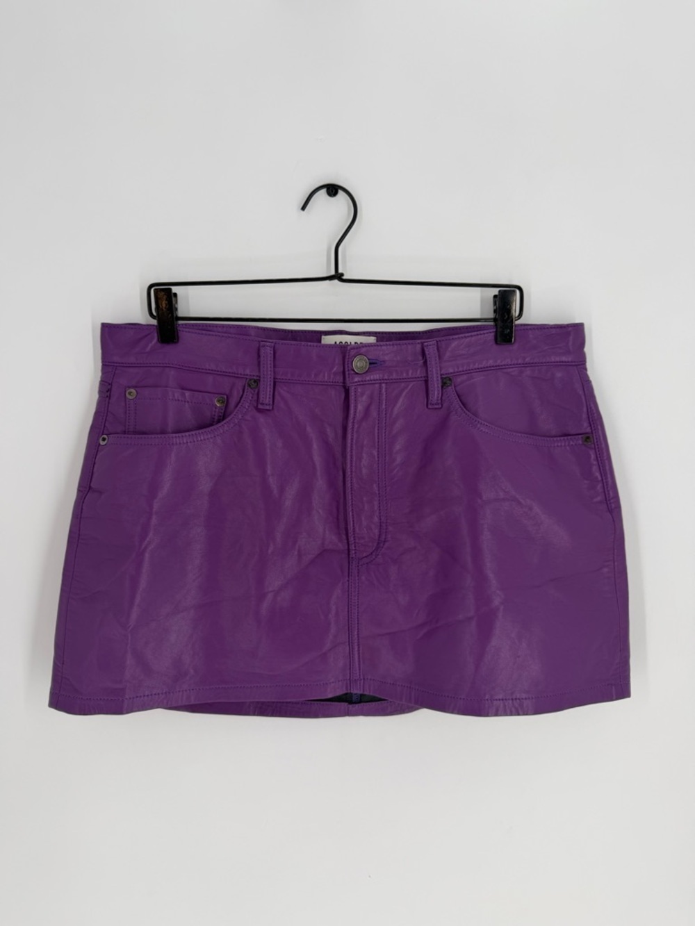 Agolde Recycled Leather Liv Sheen Mini Skirt In Jam Purple
